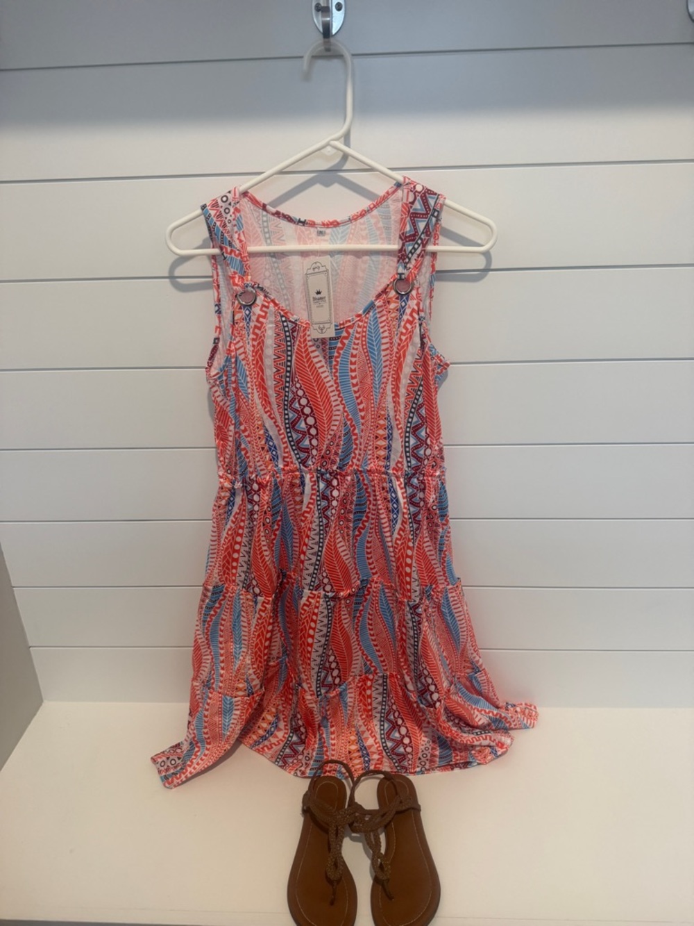 Sleeveless Orange & Blue Printed Summer Dress